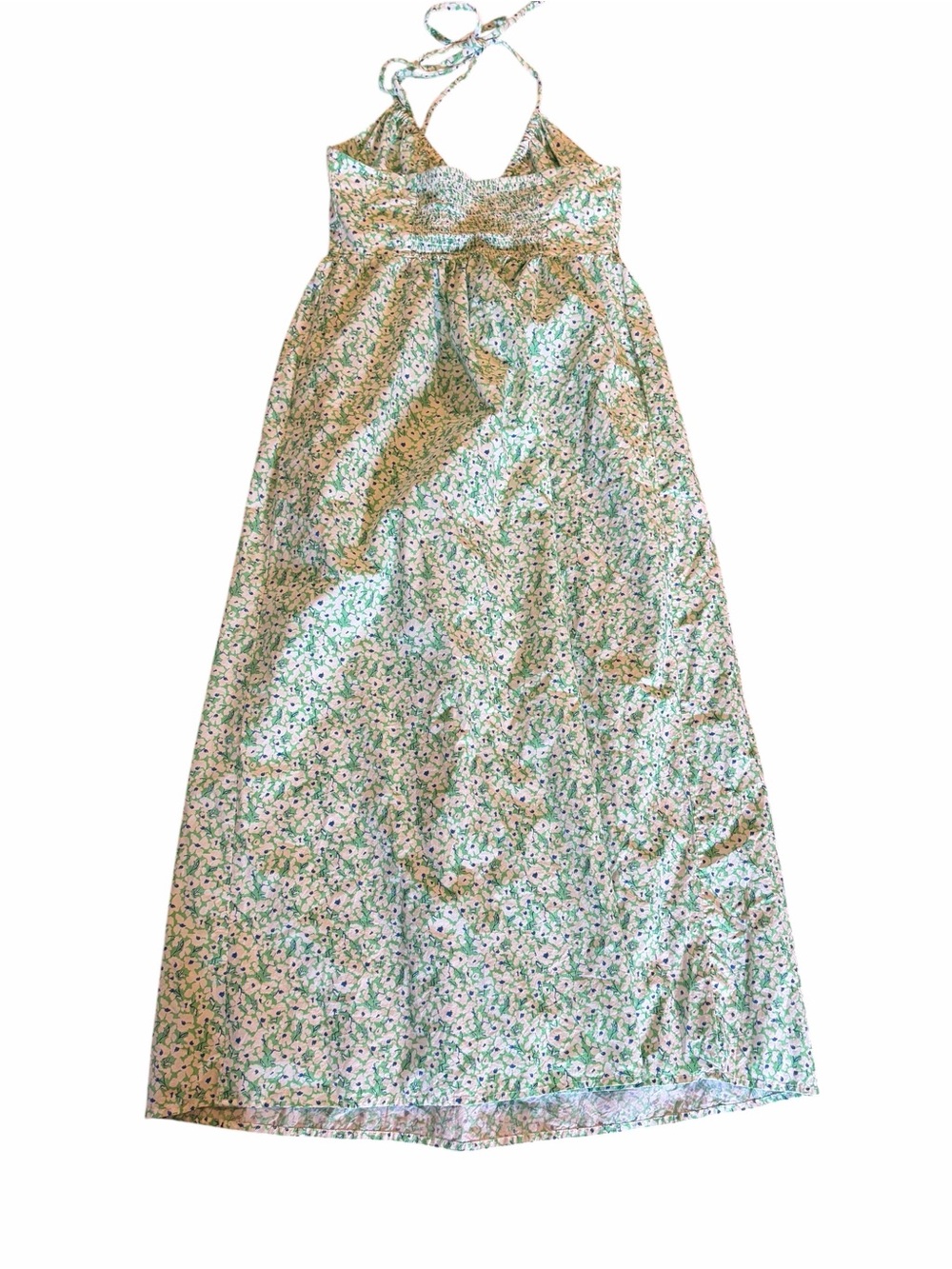 Universal Thread Green Floral Keyhole Cross Front Smocked Midi Sundress Cotton - Picture 3 of 7